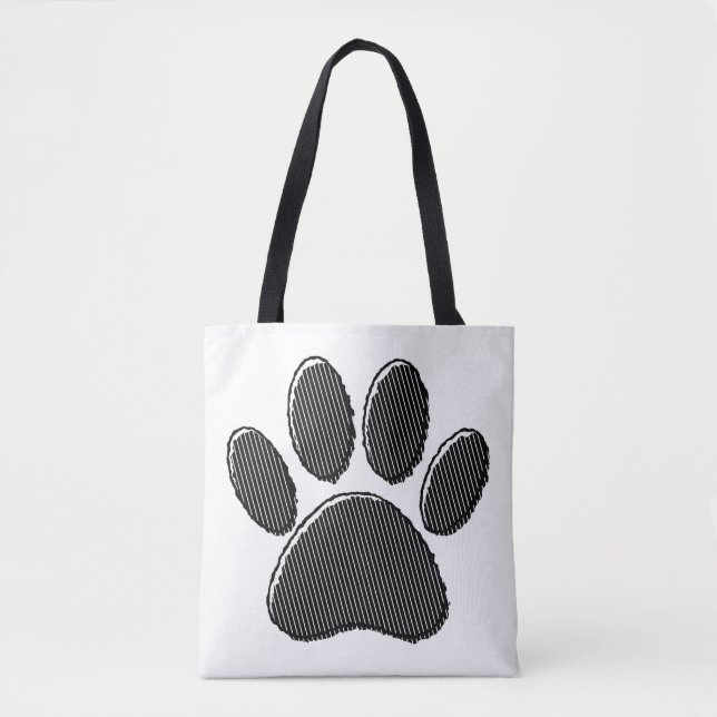 Black and White Striped Puppy Paw Print Tote Bag (Front)