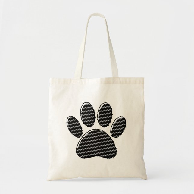 Black and White Striped Puppy Paw Print Tote Bag (Front)