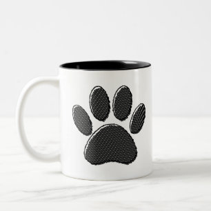 Black and White Striped Puppy Paw Print Two-Tone Coffee Mug