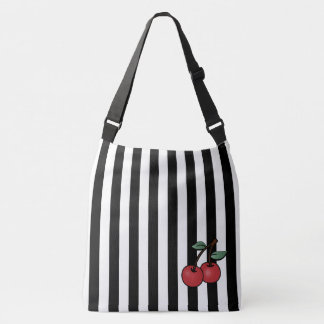 black and white striped rockabilly cherries bag