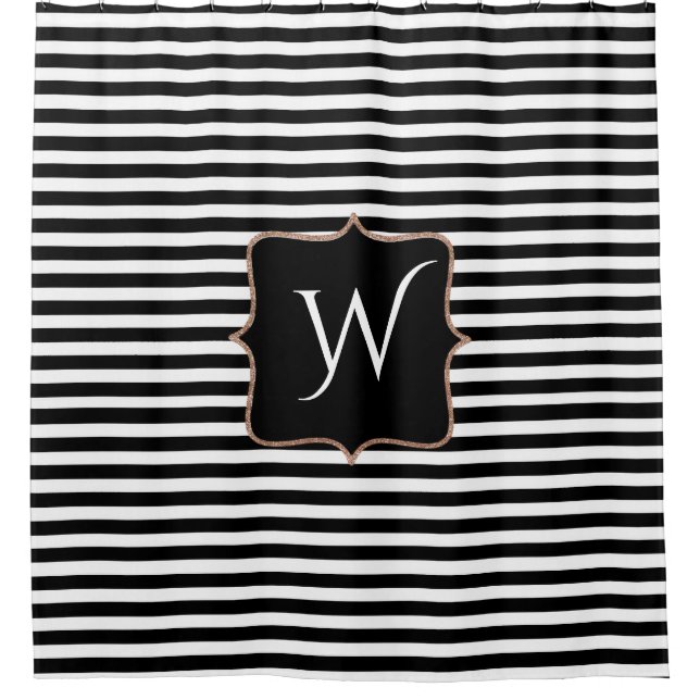 Black And White Striped Shower Curtain (Front)