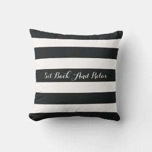 black and white striped 'sit back and relax' throw pillow