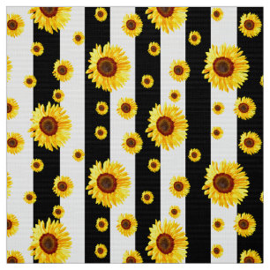 Black and White Striped Sunflower Fabric