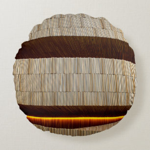 Black and white striped textile round pillow