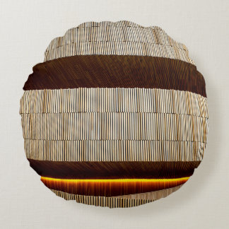 Black and white striped textile round pillow