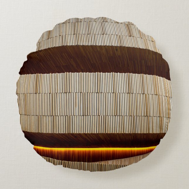 Black and white striped textile round pillow (Front)