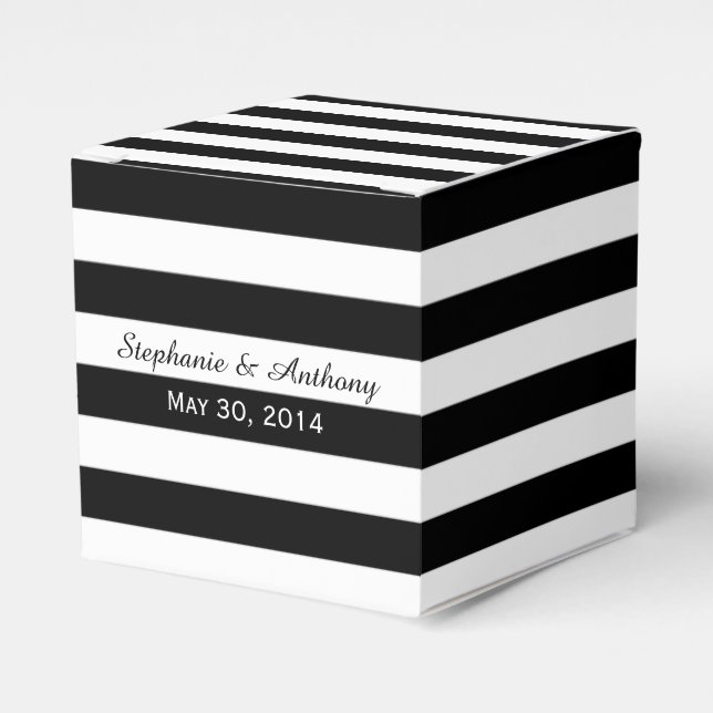 Black and White Striped Wedding Favor Box (Front Side)