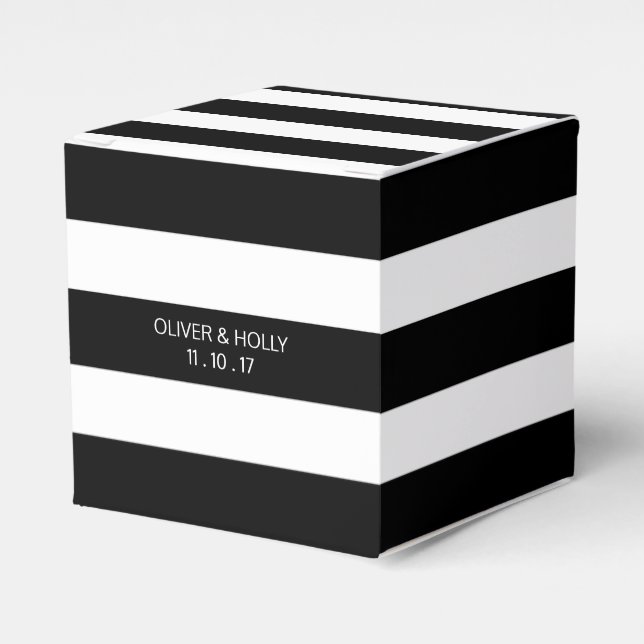 Black and white striped wedding favour box (Front Side)