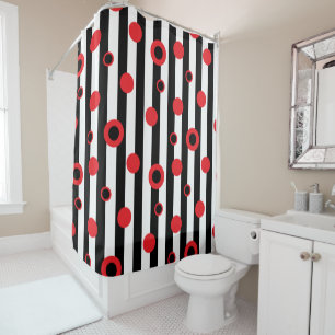 Black and white stripes and red circles pattern