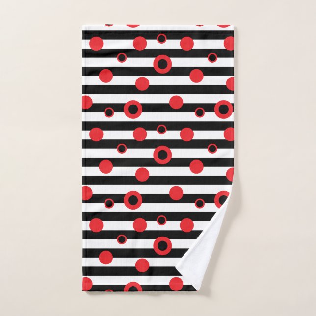 Black-and-white stripes and red circles pattern hand towel (Hand Towel)
