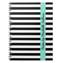 Black and white stripes aqua personalized name