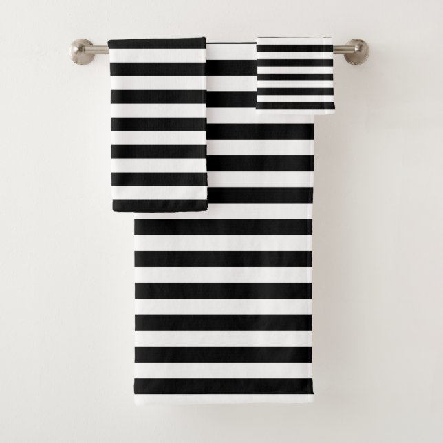 Black and White Stripes Bath Towel Set (Insitu)