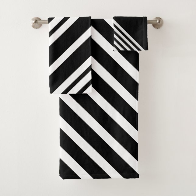 Black and white stripes bathroom bath towel set (Insitu)