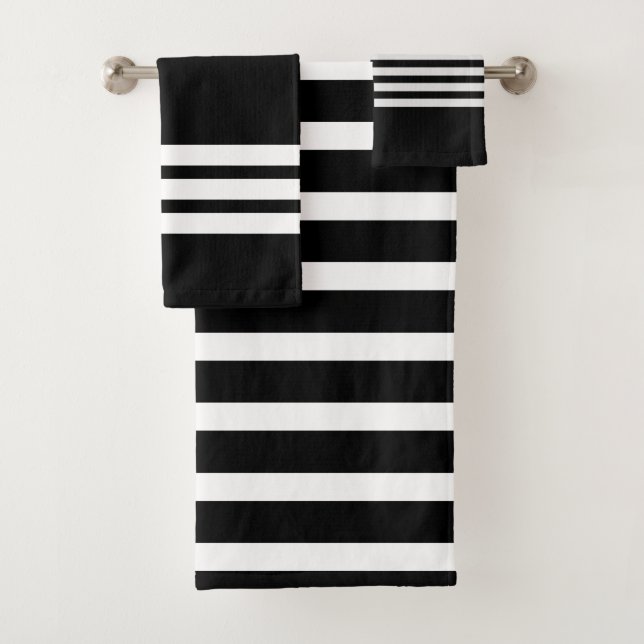 Black and white stripes bathroom bath towel set (Insitu)