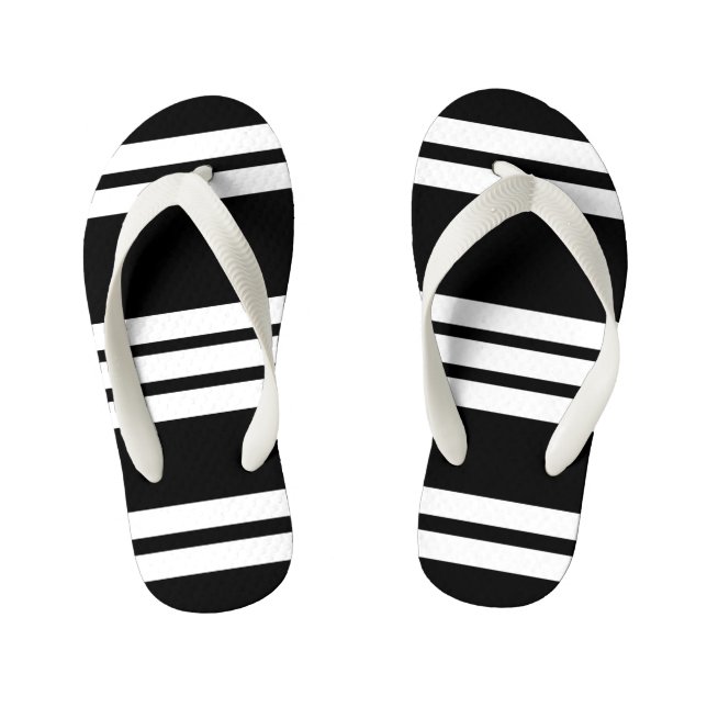 Black and white stripes bathroom kid's flip flops (Footbed)