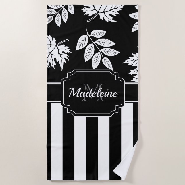 Black and White Stripes Beach Towel (Front)