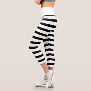 Black and White Stripes Capri Leggings