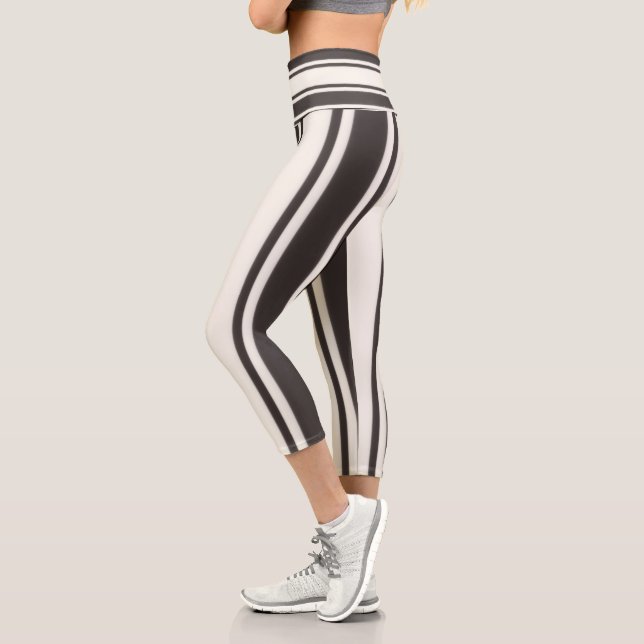 Black And White Stripes Capri Leggings (Left)