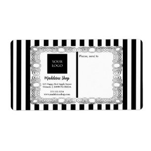 Black and White Stripes & Curly Frame & Logo