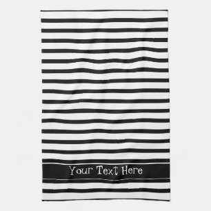 Black and White Stripes Customizable Kitchen Towel