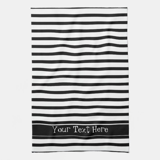 Black and White Stripes Customizable Kitchen Towel (Vertical)