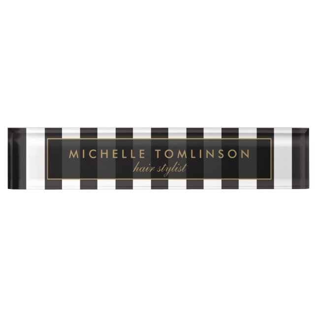 Black and White Stripes Desk Nameplate (Front)