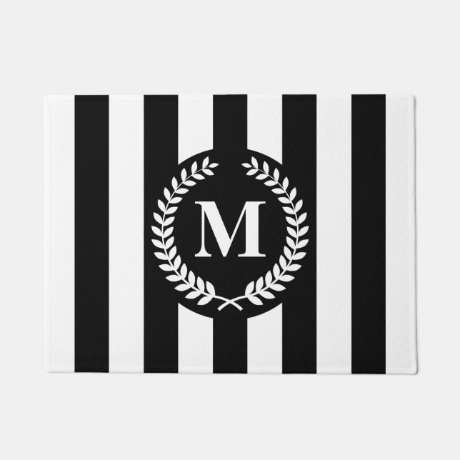 Black and White Stripes Doormat (Front)