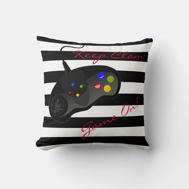 Black and White Stripes Gaming | Reversible Throw Pillow (Front)
