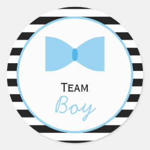 Black and white Stripes Gender Reveal  Bow Tie Classic Round Sticker