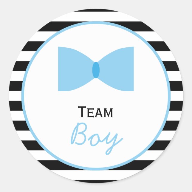 Black and white Stripes Gender Reveal  Bow Tie Classic Round Sticker (Front)