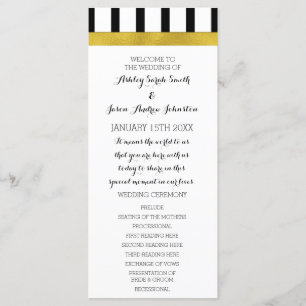 Black and White Stripes Gold Wedding Program