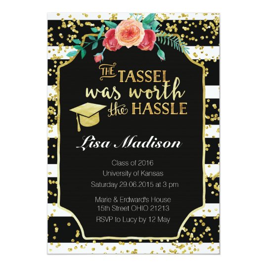 Black and White Stripes graduation Invitation