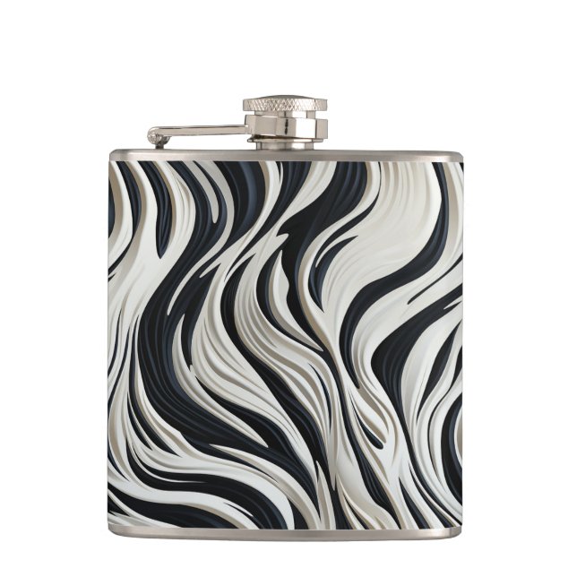 Black and White Stripes Hip Flask (Front)