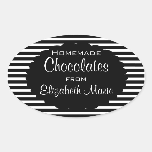 Black and White Stripes Homemade Oval Sticker (Front)