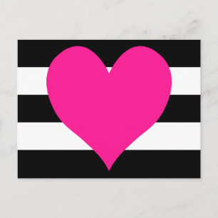 Black and White Stripes Hot Pink Heart Postcard