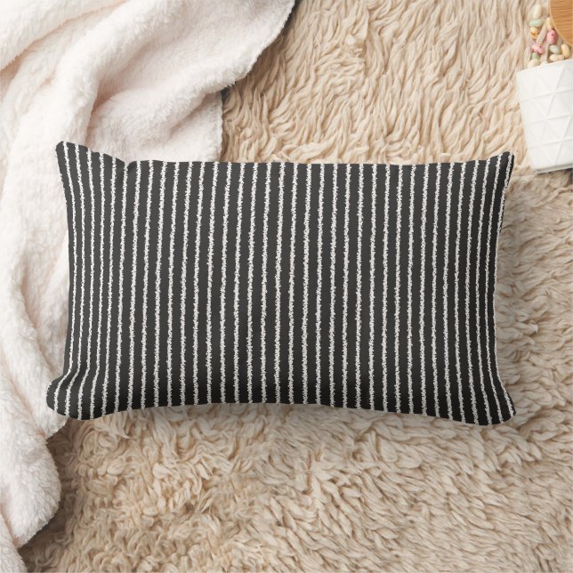 Black and White Stripes Lumbar Pillow (Blanket)