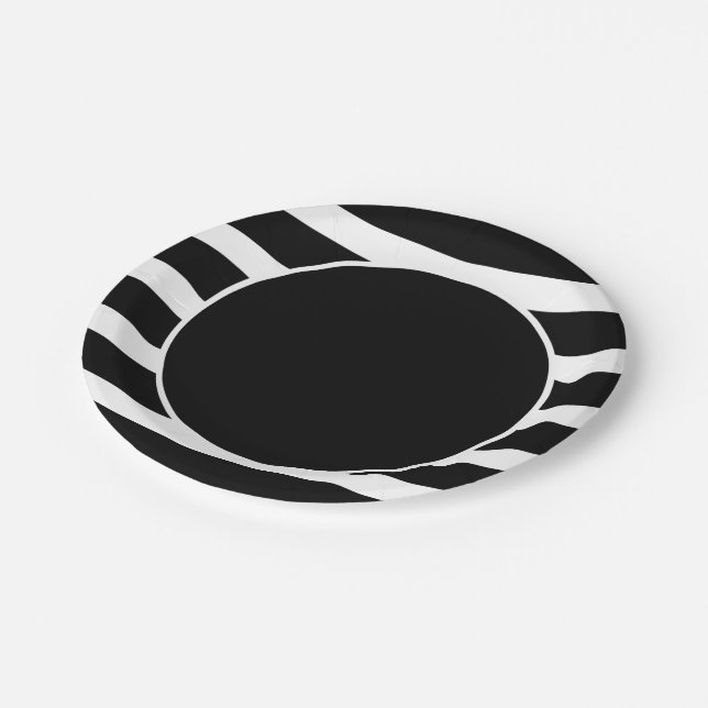Black And White Stripes Modern Geometric Pattern Paper Plate (Angled)