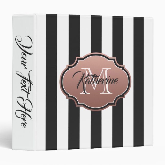 Black and White Stripes Monogram Binder (Front/Spine)