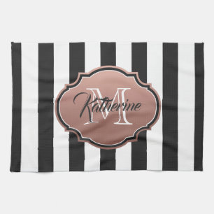 Black and White Stripes Monogram Kitchen Towel