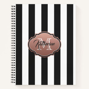 Black and White Stripes Monogram Notebook