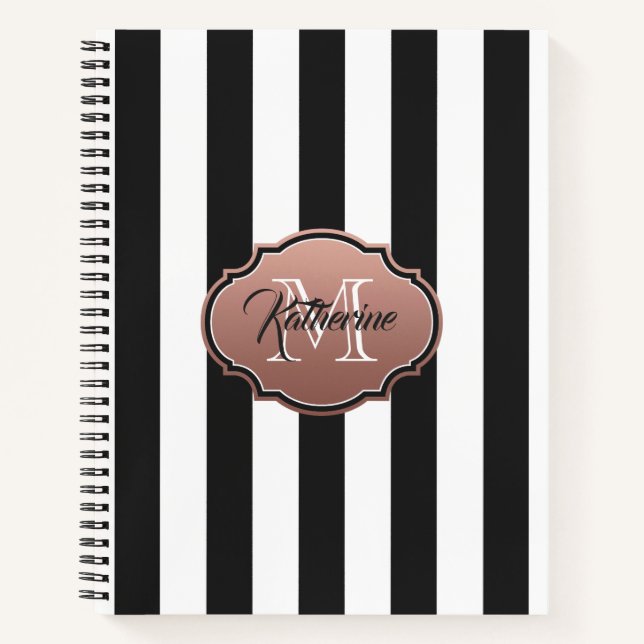 Black and White Stripes Monogram Notebook (Front)