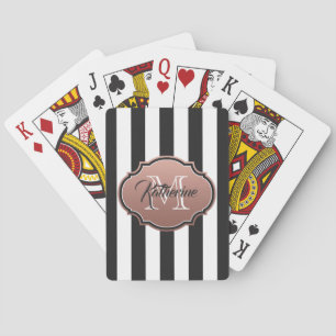 Black and White Stripes Monogram Playing Cards