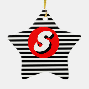 Black and white stripes Monogram S. Ceramic Ornament