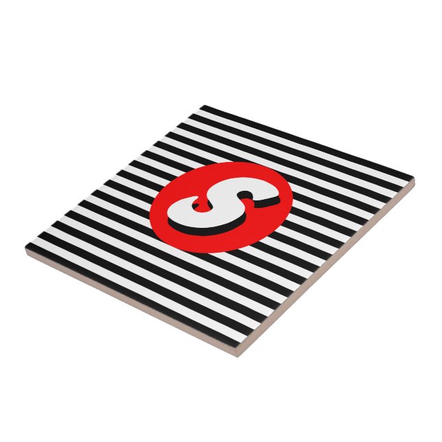 Black and white stripes Monogram S. Tile (Side)