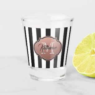 Black and White Stripes Monogram Shot Glass