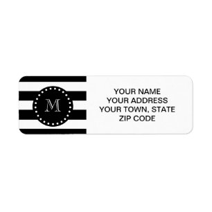 Black and White Stripes Pattern, Black Monogram