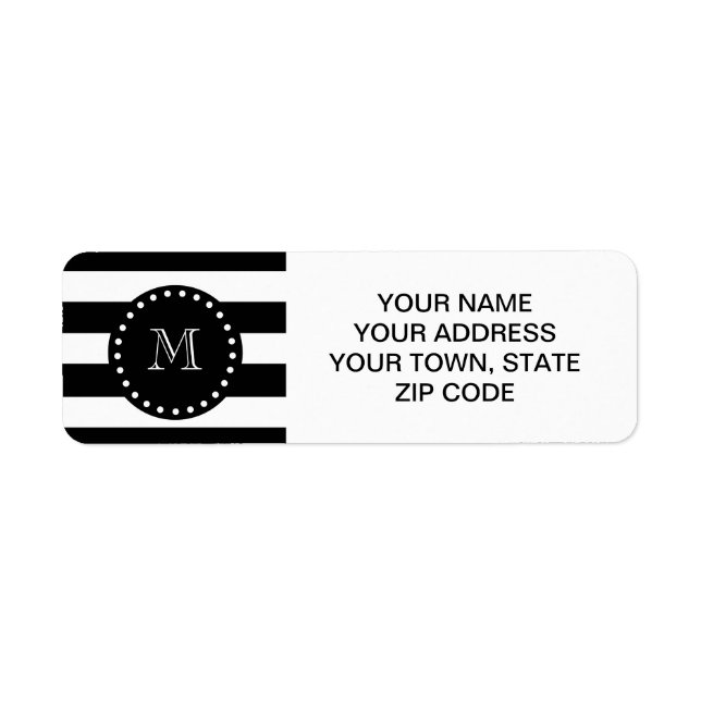 Black and White Stripes Pattern, Black Monogram (Front)