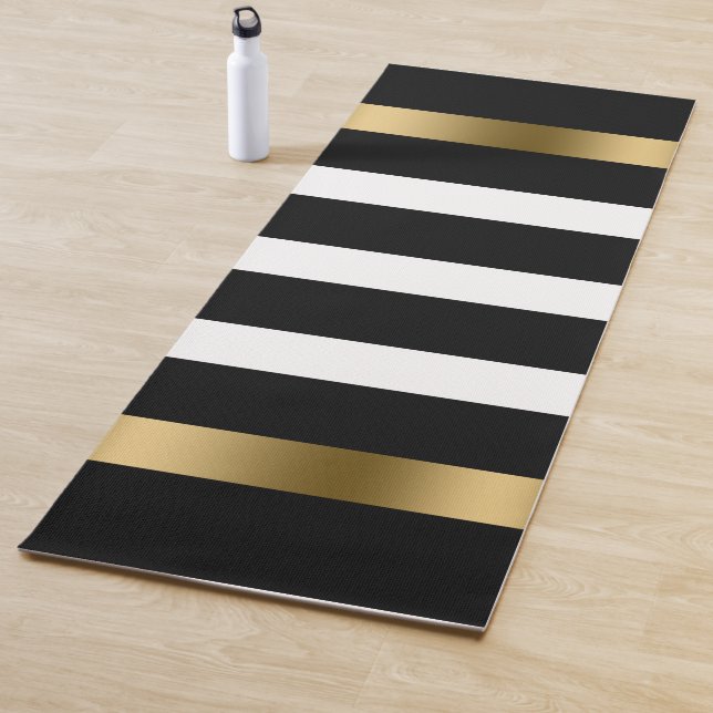 Black and white stripes pattern gold accents bath  yoga mat (In Situ)