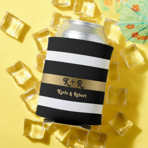 Black and white stripes pattern gold accents can cooler