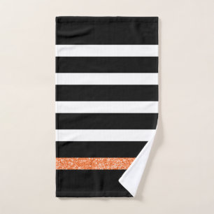 Black and white stripes pattern orange accent bath towel set